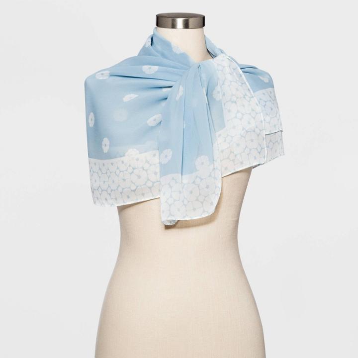 Women's Polka Dot Print Square Crepe Scarf - A New Day Blue