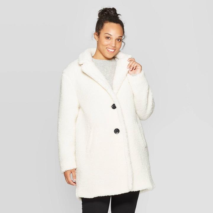 Women's Plus Size Teddy Faux Fur Coat - Ava & Viv Cream 1x, Women's, Size: