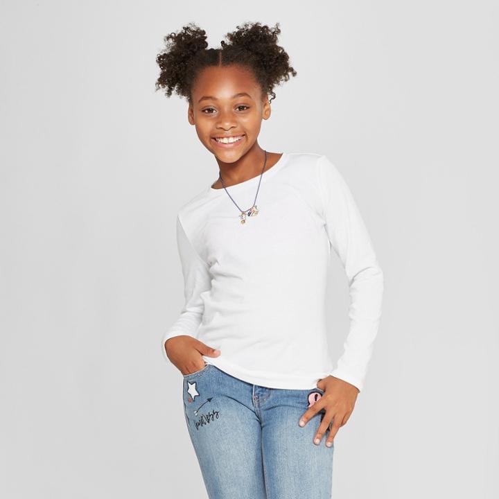 Girls' Crew Neck Long Sleeve T-shirt - Cat & Jack White