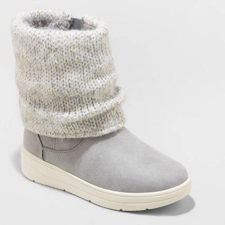Girls' Thea Zipper Slip-on Winter Shearling Style Boots - Cat & Jack Gray