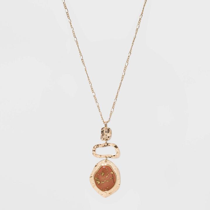 Organic Charm With Foil Flecked Cabochon Pendant Necklace - A New Day Rust, Red