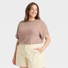 Women's Plus Size Short Sleeve Linen T-shirt - A New Day Tan