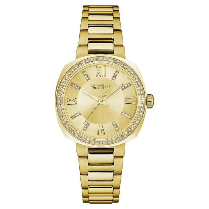 Women's Caravelle New York Gold-tone Stainless Steel Watch 44l225 - Light Gold, Bright Gold