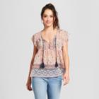 Women's Sheer Printed Flutter Sleeve Top - Knox Rose Blush