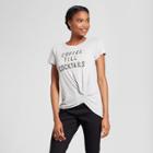 Women's Coffee Till Cocktails Short Sleeve Tie Knot T-shirt - Grayson Threads - Gray