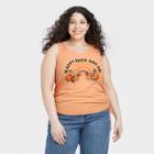Zoe+liv Women's Plus Size Happy Days Ahead Cinched Cropped Graphic Tank Top - Orange