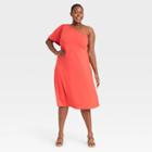 Women's Plus Size Off Shoulder Puff Short Sleeve Dress - Who What Wear Red