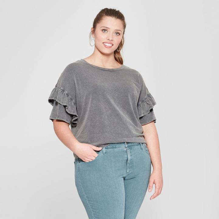 Women's Plus Size Ruffle Short Sleeve T-shirt - Universal Thread Gray Wash X