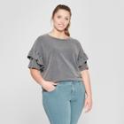 Women's Plus Size Ruffle Short Sleeve T-shirt - Universal Thread Gray Wash X