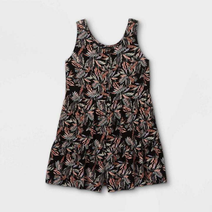 Girls' Button-front Tiered Tank Romper - Art Class Black