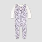 Burt's Bees Baby Baby Girls' Heavy Jersey Dotty Blooms 2fer Floral Coverall - Off White/purple Newborn, Girl's, Beige