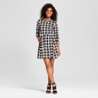 Women's 3/4 Sleeve Windowpane Dress - K By Kersh Black/white