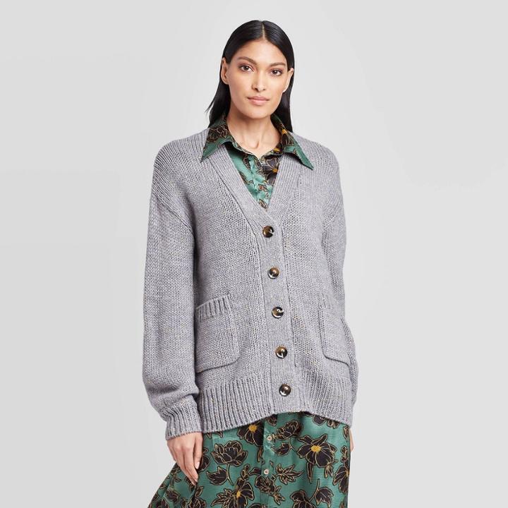 Women's Tinsel Puff Long Sleeve Cardigan - Who What Wear Gray