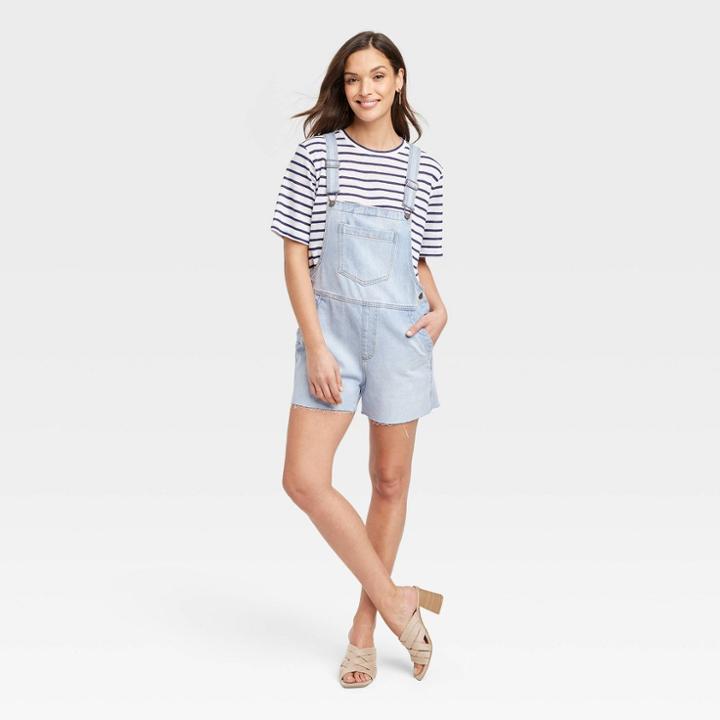 Women's Denim Boyfriend Shortalls - Universal Thread Light Wash