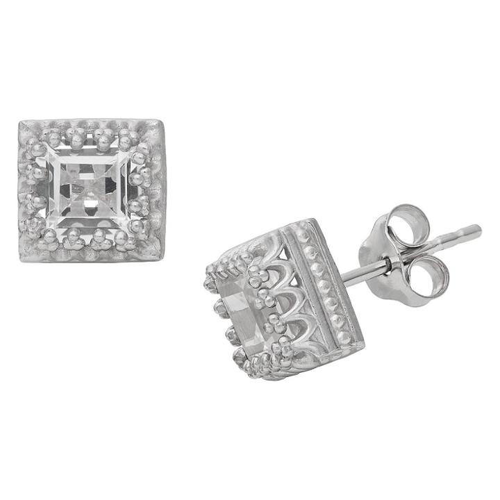 2 4/7 Tcw Tiara Sterling Silver Princess-cut White Sapphire Crown Earrings, White Sapphire/silver