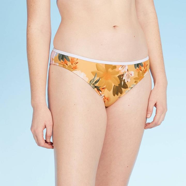 Women's Hipster Bikini Bottom - Xhilaration Orange Floral S, Women's, Size: