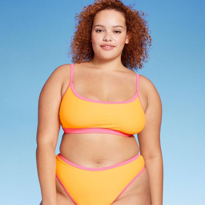 Women's Colorblock Square Neck Bralette Bikini Top - Wild Fable Orange X