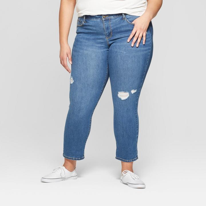 Women's Plus Size Straight Leg Destructed Boyfriend Jeans - Ava & Viv Light Wash