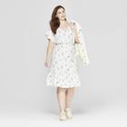 Women's Plus Size Floral Print Short Sleeve V-neck Midi Dress - Universal Thread Blue