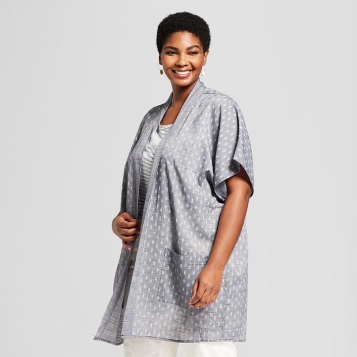 Women's Plus Size Printed Kimono - Universal Thread Gray X, Blue
