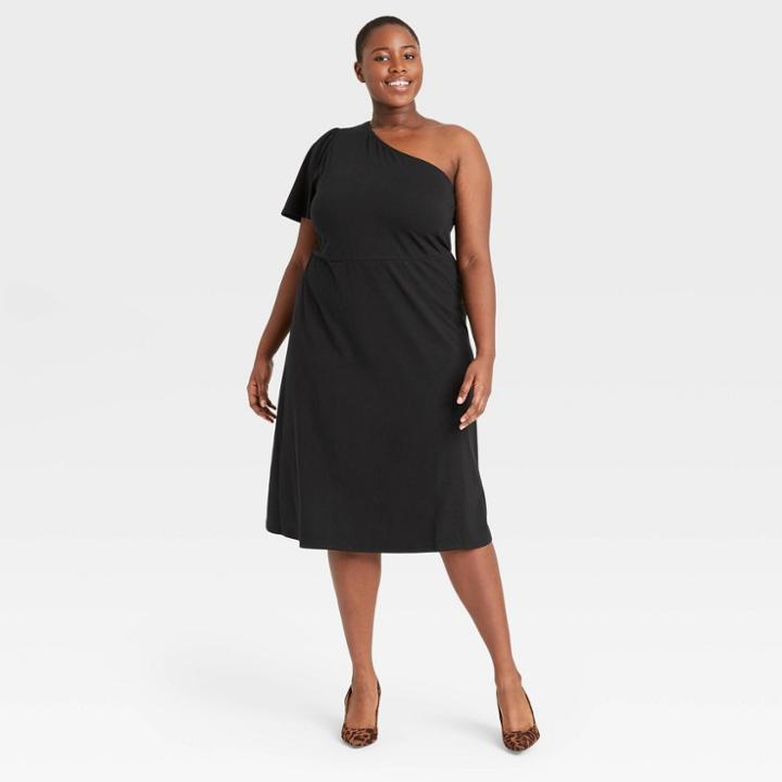 Women's Plus Size Off Shoulder Puff Short Sleeve Dress - Who What Wear Black