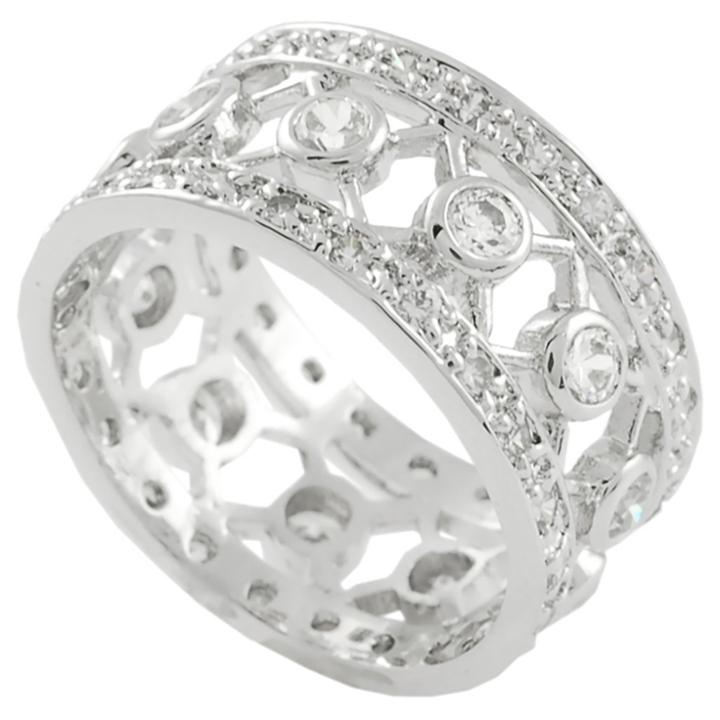 Journee Collection 1 1/6 Ct. T.w. Round-cut Cz Bezel Set Wide Band Ring In Sterling Silver - Silver,