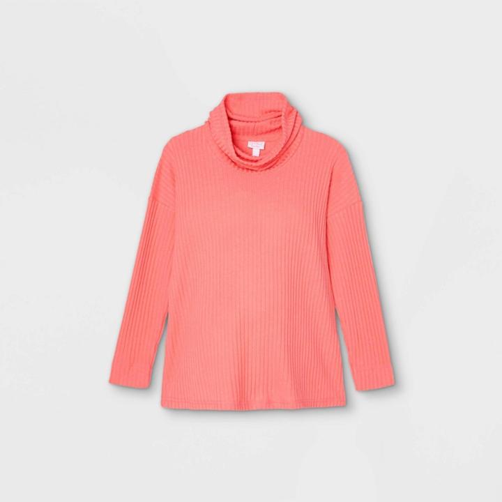Maternity Long Sleeve Cowl Neck Cozy Rib T-shirt - Isabel Maternity By Ingrid & Isabel Pink