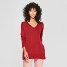 Women's V-neck Luxe Pullover Sweater - A New Day Dark Red