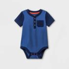 Baby Boys' Henley Pocket Short Sleeve Bodysuit - Cat & Jack Dusty Blue Newborn