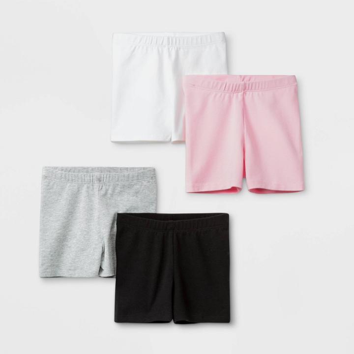 Toddler Girls' 4pk Tumble Shorts - Cat & Jack Black/white/gray/pink 12m, Toddler Girl's,