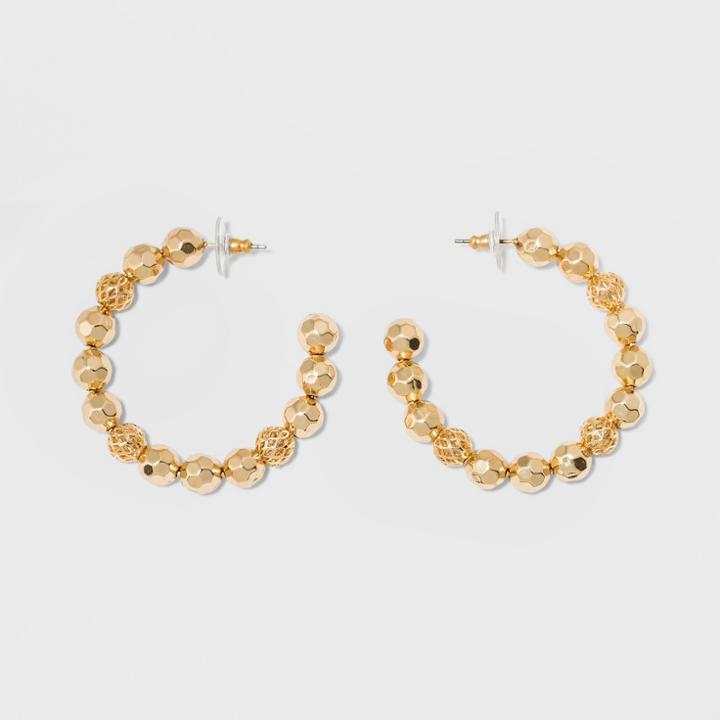 Sugarfix By Baublebar Golden Hoop Earrings With Beads - Gold, Girl's