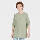 Boys' Long Sleeve Washed Thermal Henley T-shirt - Art Class Green
