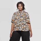 Women's Plus Size Floral Print Short Sleeve Collared Shirt - Who What Wear Black