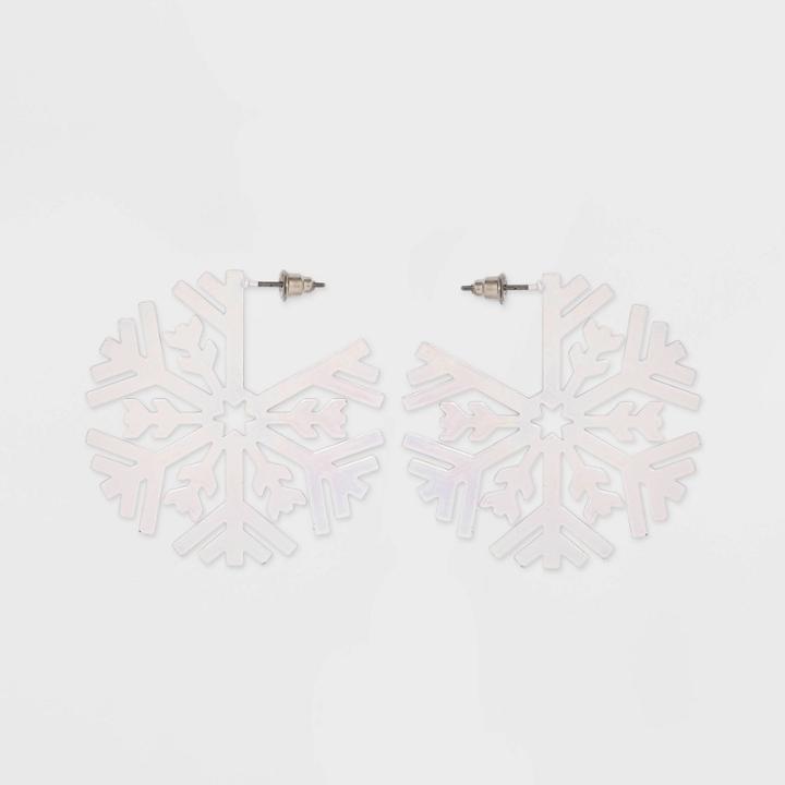 No Brand Iridescent Snowflake Hoop Earrings - White