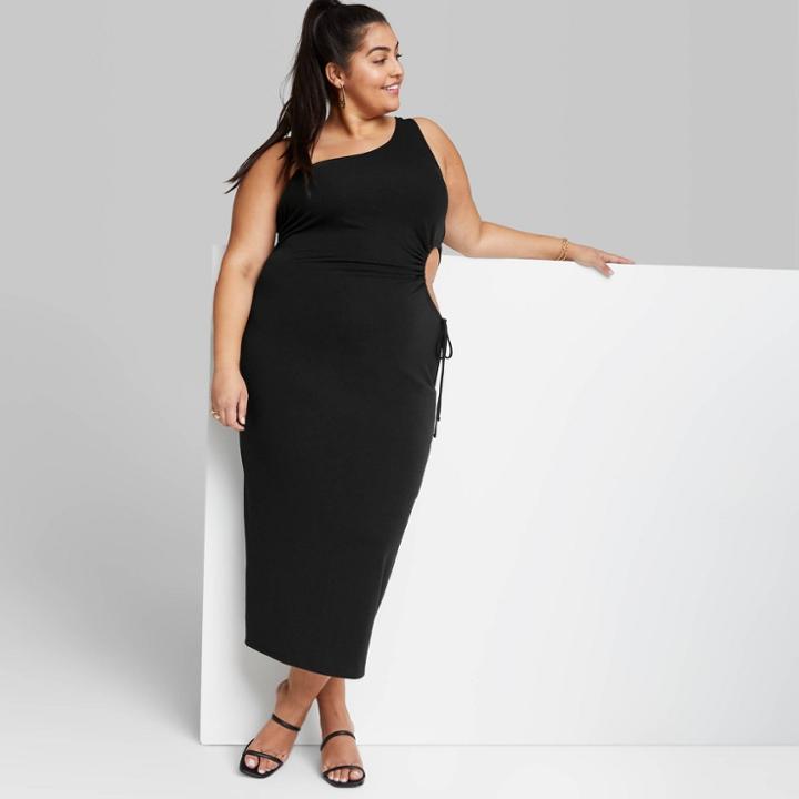 Women's Plus Size Sleeveless One Shoulder Cut Out Dress - Wild Fable Black