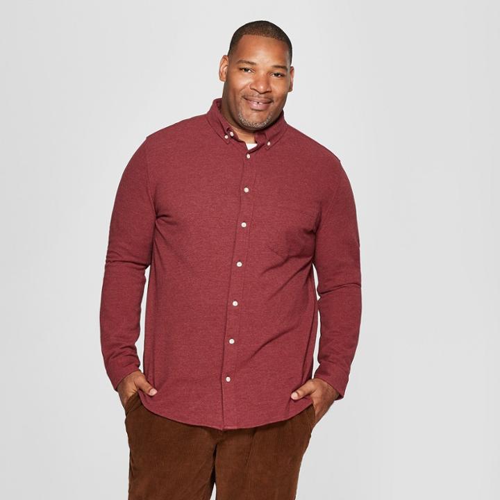 Men's Big & Tall Long Sleeve Knit Button-down Shirt - Goodfellow & Co Berry Cobbler