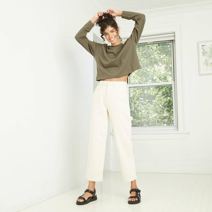 Women's Long Sleeve Boxy T-shirt - Wild Fable Olive Green