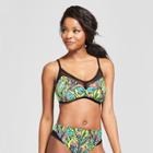 Women's Mesh Inset Bralette Bikini Top - Xhilaration Neon Tropical D/dd Cup,