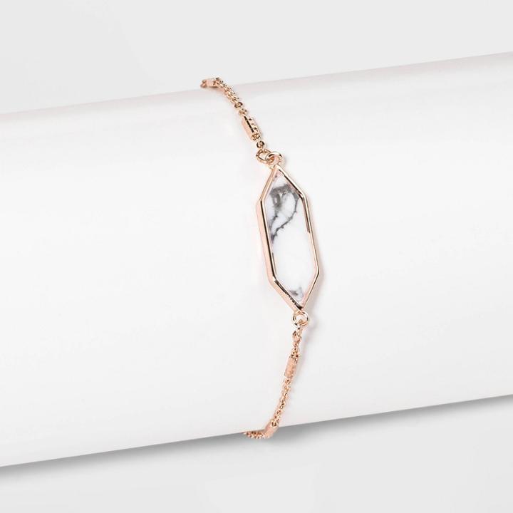 Howlite Stone Rose Gold Bolo Bracelet - A New Day White, Women's