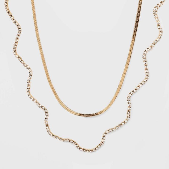 Wavy Crystal And Herringbone Chain Multi-strand Necklace - A New Day