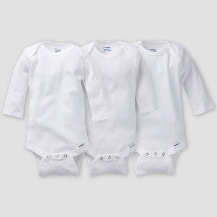 Gerber Baby 3pk Long Sleeve Onesies - White