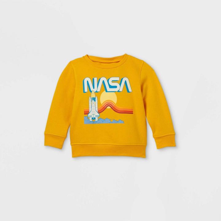 Toddler Boys' Nasa Fleece Crew Neck Pullover - Mustard Yellow