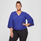 Women's Plus Size Wrap Front Short Sleeve Top - Ava & Viv Blue X