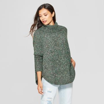 Women's Cowl Neck Rounded Hem Tunic Sweater - Jillian Nicole - Green