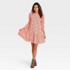 Women's Floral Print Puff Long Sleeve Ruffle Dress - Universal Thread Red