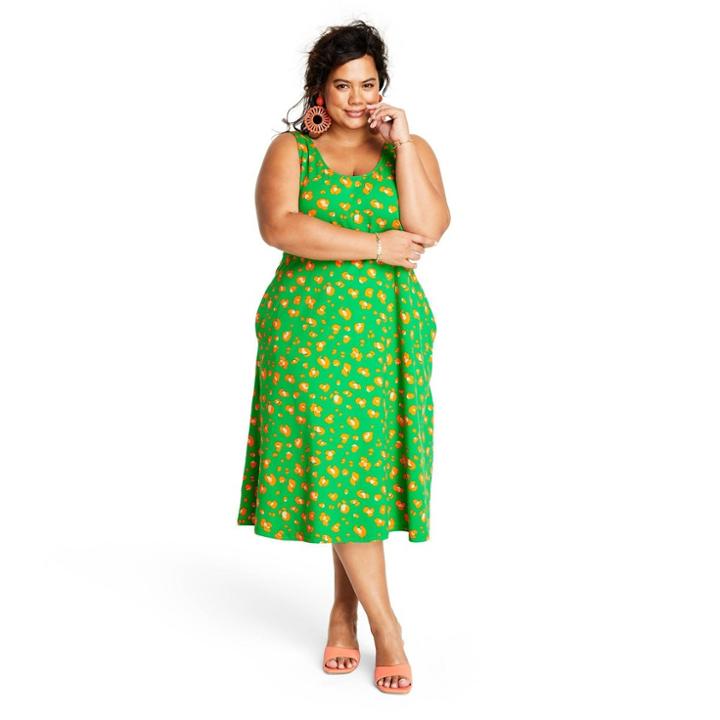 Women's Plus Size Leopard Print Knit Midi Dress - Tabitha Brown For Target Green/orange