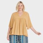 Women's Plus Size Flutter Short Sleeve V-neck Blouse - Knox Rose Yellow