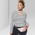 Women's Striped Plus Size Long Sleeve Rib Top With Chest Cut Out - Wild Fable Black/white