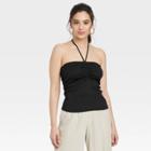 Women's Slim Fit Textured Halter Top - A New Day Black