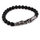 Men's Crucible Stainless Steel Onyx Antiqued Finish Dragon Beaded Stretch Bracelet (8mm) - Black/silver (8.5),